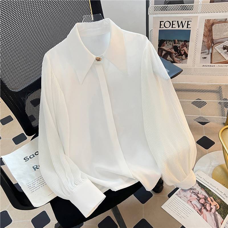 Live Home Dahong [First See Yiren] Spring Fashion All-Match White Shirt French Pointed Collar Shirt 