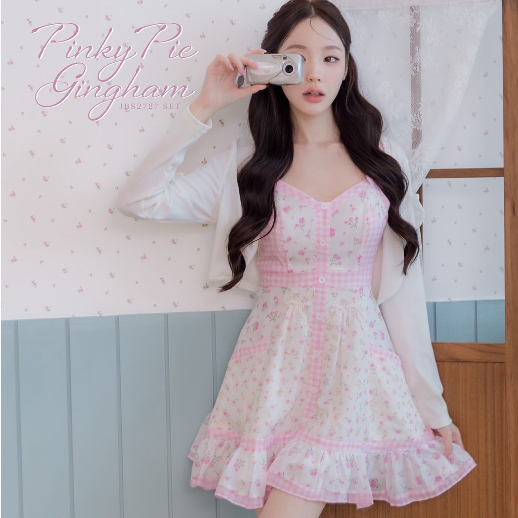 #JBS2727 PinkyPie Gingham Set(Dress+Cardigan) Joobs studio