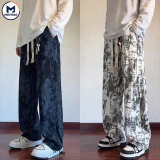 MEFEEE Mens Tie Dye Ink Wash Sweatpants หลวม Fit กีฬา Joggers Streetwear กางเกงลําลอง High Street แฟชั่น