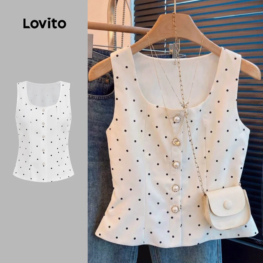 (New Arrival) Lovito เสื้อผู้หญิงคอปกติดกระดุมสุดคลาสสิกสําหรับฤดูใบไม้ผลิ/ฤดูร้อน L195ED352