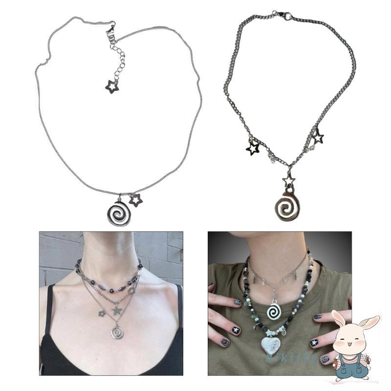 HIK Temperament Vortex Star จี้สร้อยคอเครื่องประดับ Y2K Clavicle Chain สร้อยคอ