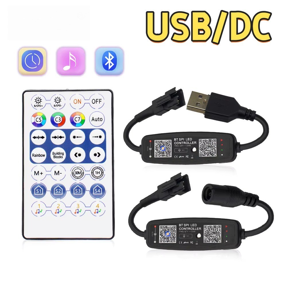 WS2812B Controller บลูทูธเพลง APP ควบคุมสําหรับ Pixel LED Strip Light SK6812 WS2811 WS2812 เทปไฟ USB