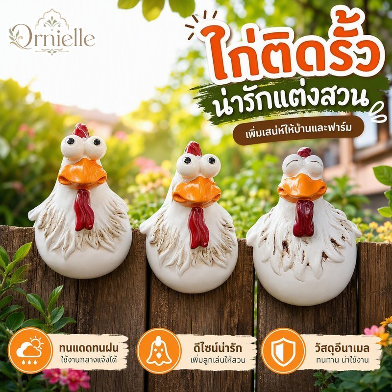 รั้วสวนไก่ประดับยางเคลือบน่ารักกลางแจ้งทนฝนและแดดฟาร์มเครื่องประดับลานระเบียง