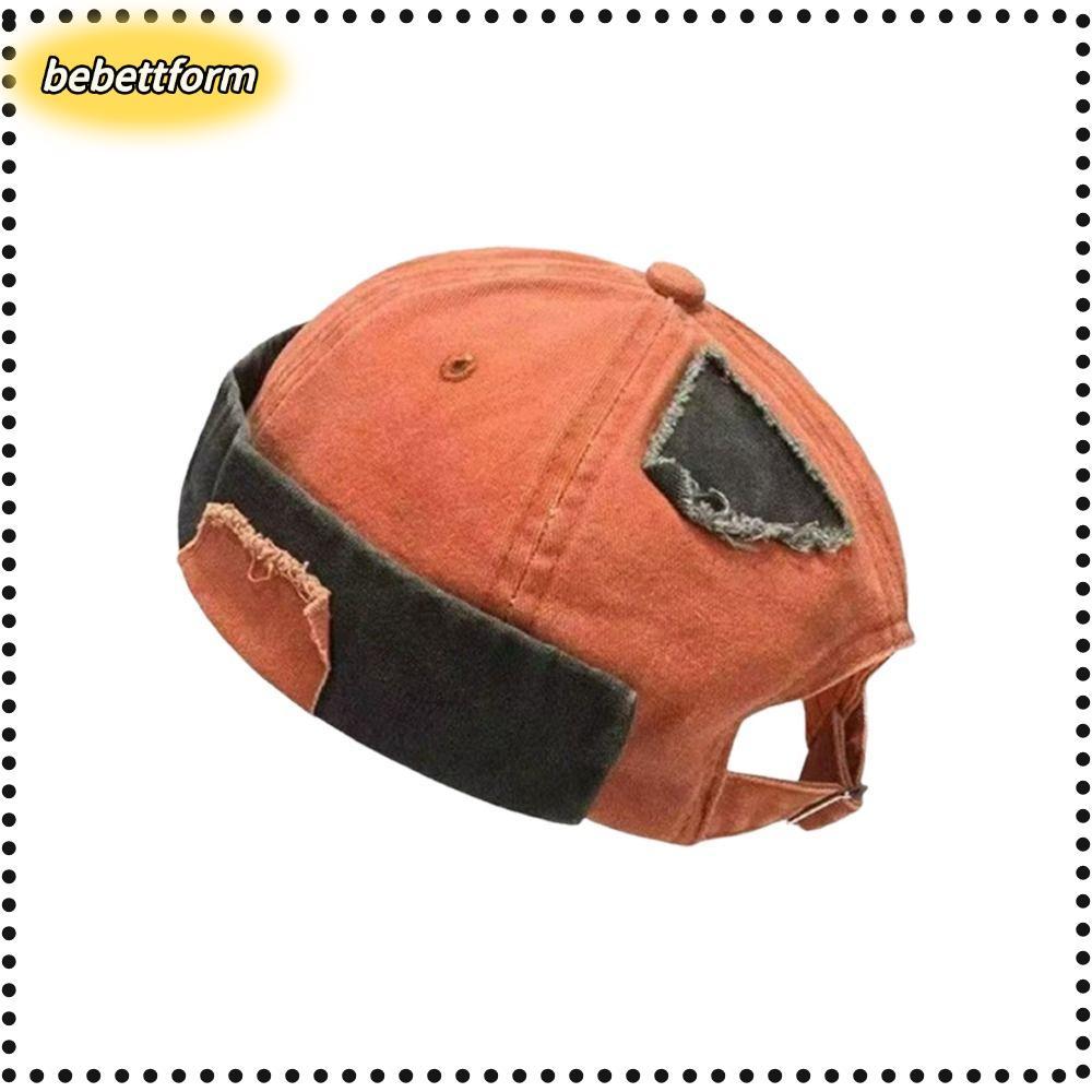 BEBETTKISS หมวกไร้ปีก, หมวก Docker Melon Vintage, หมวก Docker ย้อนยุคแบบปรับได้