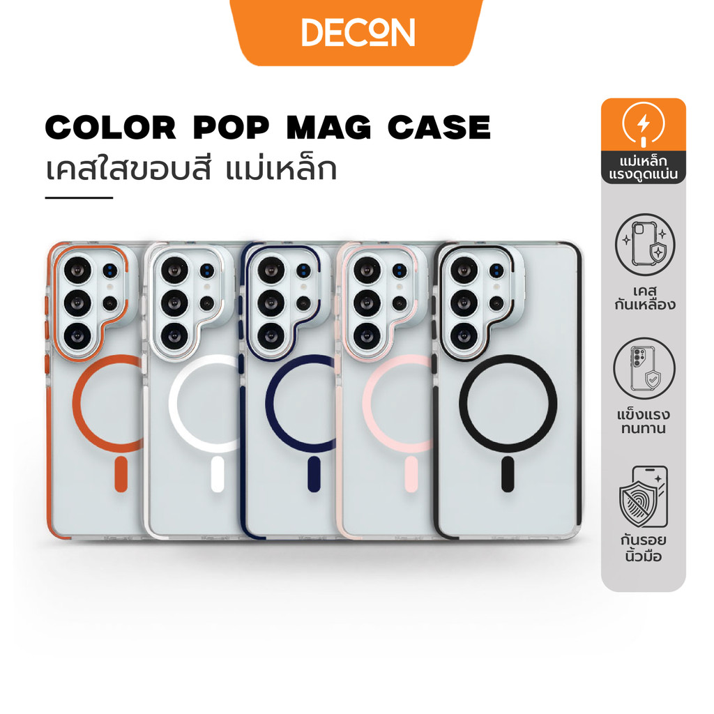 DECON DC06-CLMG เคสขอบกล้องตั้งได้ หลังใส ขอบสี แม่เหล็ก CASE KICKSTAND MAG S26 Ultra / S25 Ultra / 