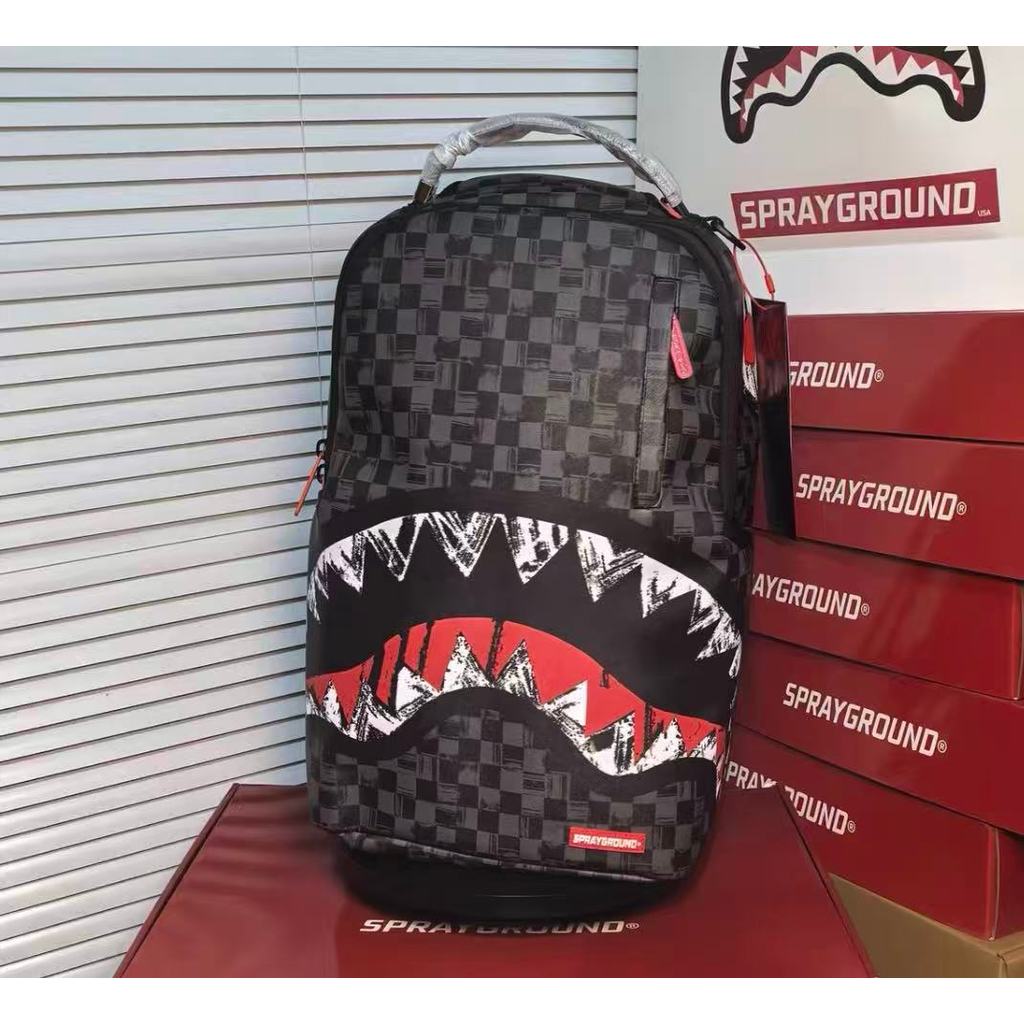 SG Sprayground Shark Mouth Backpack Student Graffiti Backpack Men Women School Bagอินเทรนด์ขนาดใหญ่-