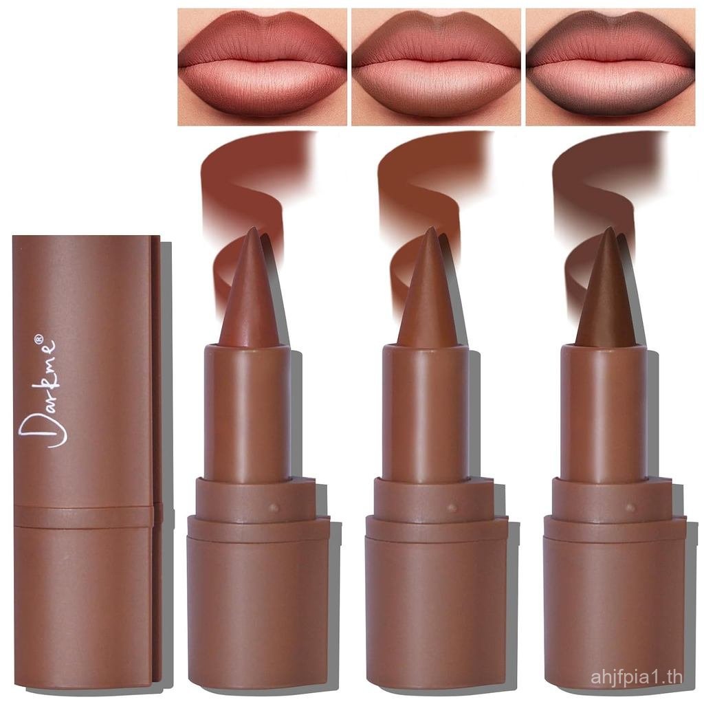 HOSAILY 3 สี 2 in 1 Lip Liner Set, Matte Nude Dark Brown Red Lip Liner ลิปสติก Plumping Smooth Cream