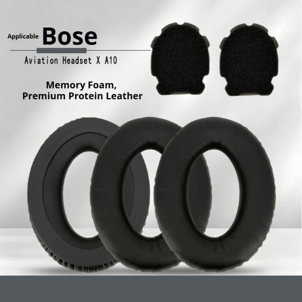 เหมาะสําหรับ BOSE Aviation Headset X A10 ชุดหูฟังเปลี่ยนแผ่นรองหูฟังหนังโปรตีน 1 คู่ สีดํา (ไม่ใช่ต้