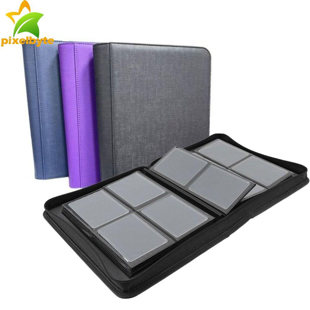 PIXELBYTE Toploader Binder, PU 4 Pocket Toploader อัลบั้ม,ปฏิบัติกันน้ําขนาดใหญ่ความจุ 112 Toploader