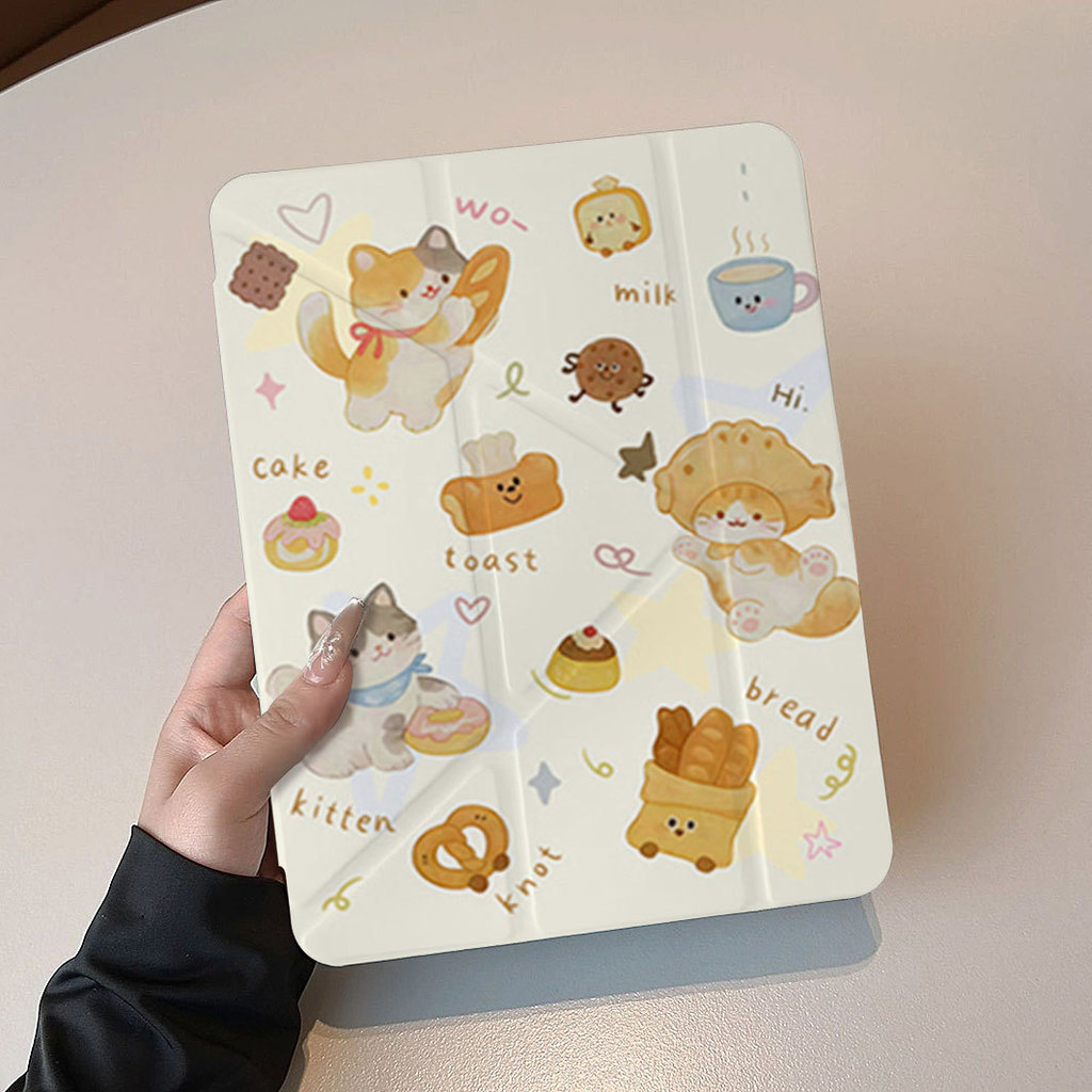 [โชคดี] Bread Kitten ipad MINI7 Protective Case pro37 cm A16 Flat Case 10/9/8th Generation air6/5 Pr