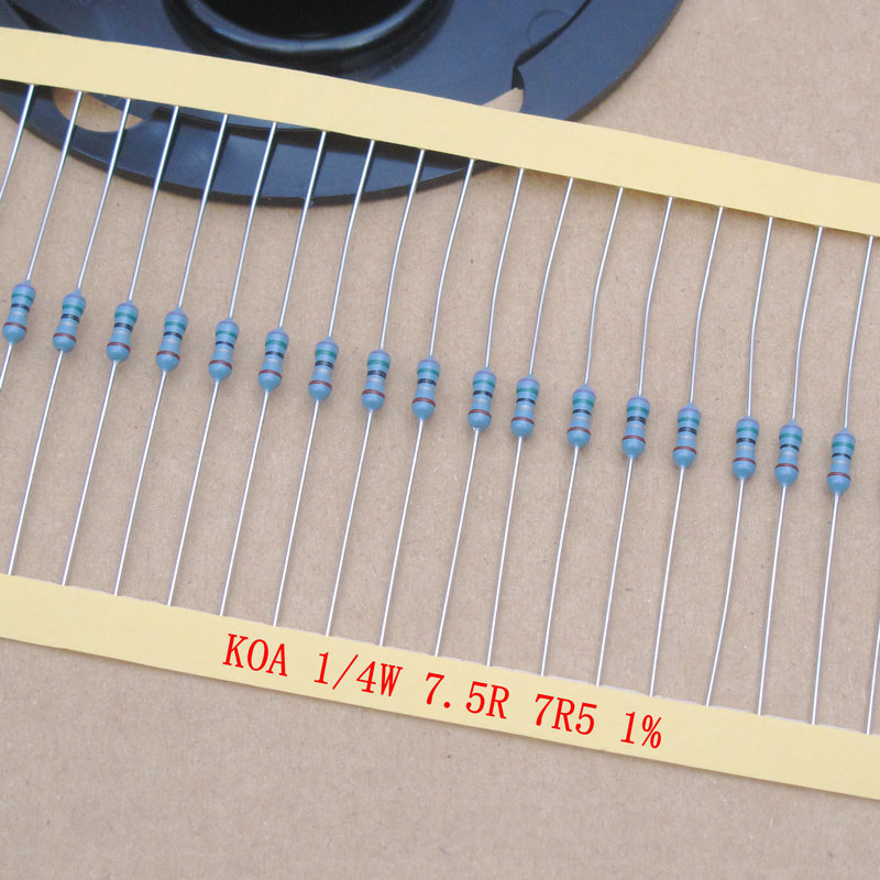 10 ชิ้นญี่ปุ่น KOA 7.5 R ตัวต้านทาน 1/4W 0.25 W ทองแดงฟุตฟิล์มโลหะ MF1/4DCT52R7R50F