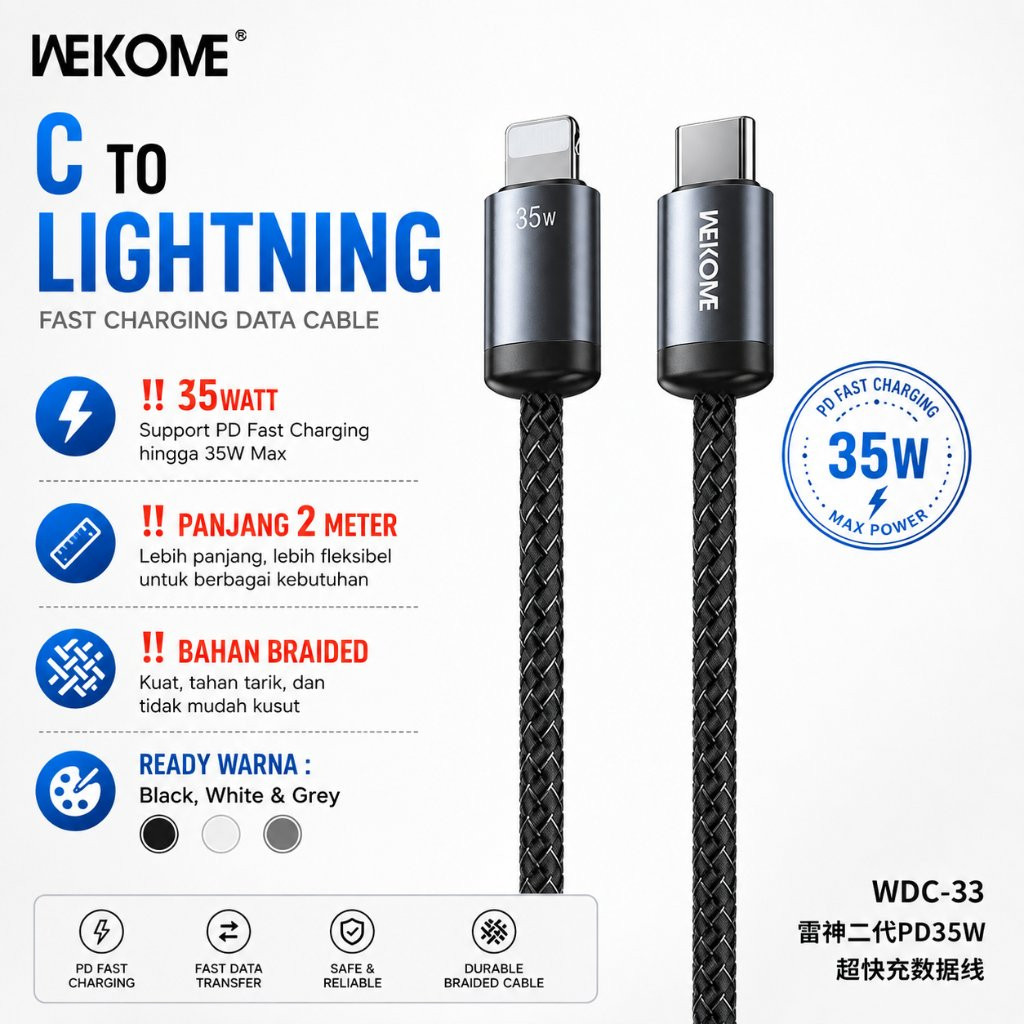 Wekome WDC-33 สายชาร์จเร็ว Wekome Type C ถึง Lightning PD 35W Type C Data Cable