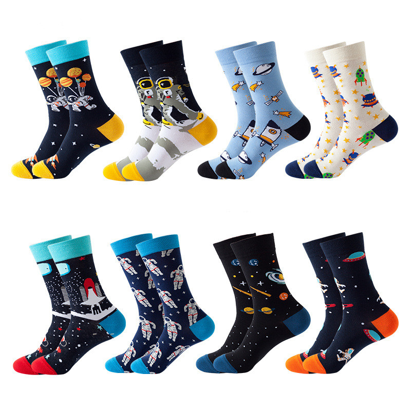 ง232 ถุงเท้าผู้ชายซีรีส์อวกาศอินเทรนด์ในยุโรปสไตล์อเมริกันสไตล์ใหม่