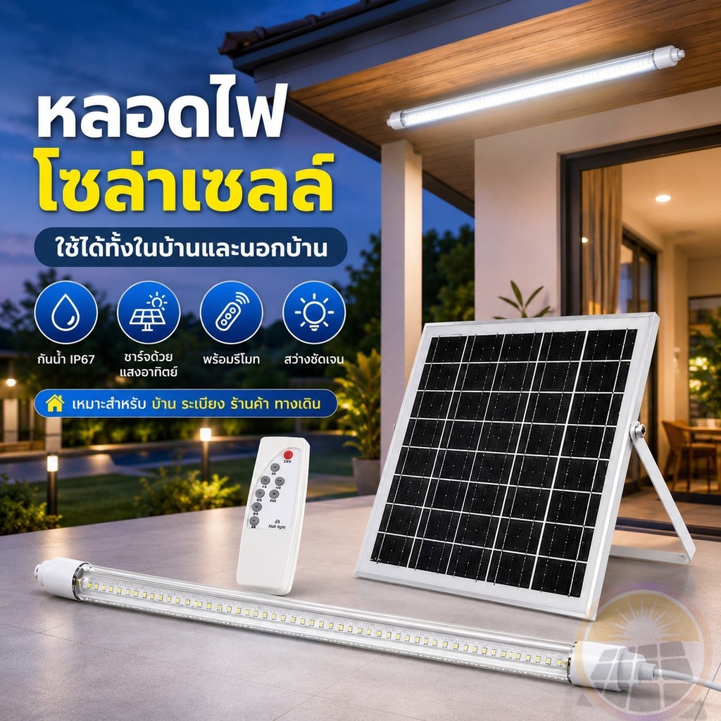 ชุดไฟโซล่าเซลล์ ไฟโซล่าเซลล์ ไฟ led Tube แสงขาว solar light 1000W 1500W ตั้งแคมป์ โคมไฟติดผนัง โซล่าเซลล์ กันน้ำฝน