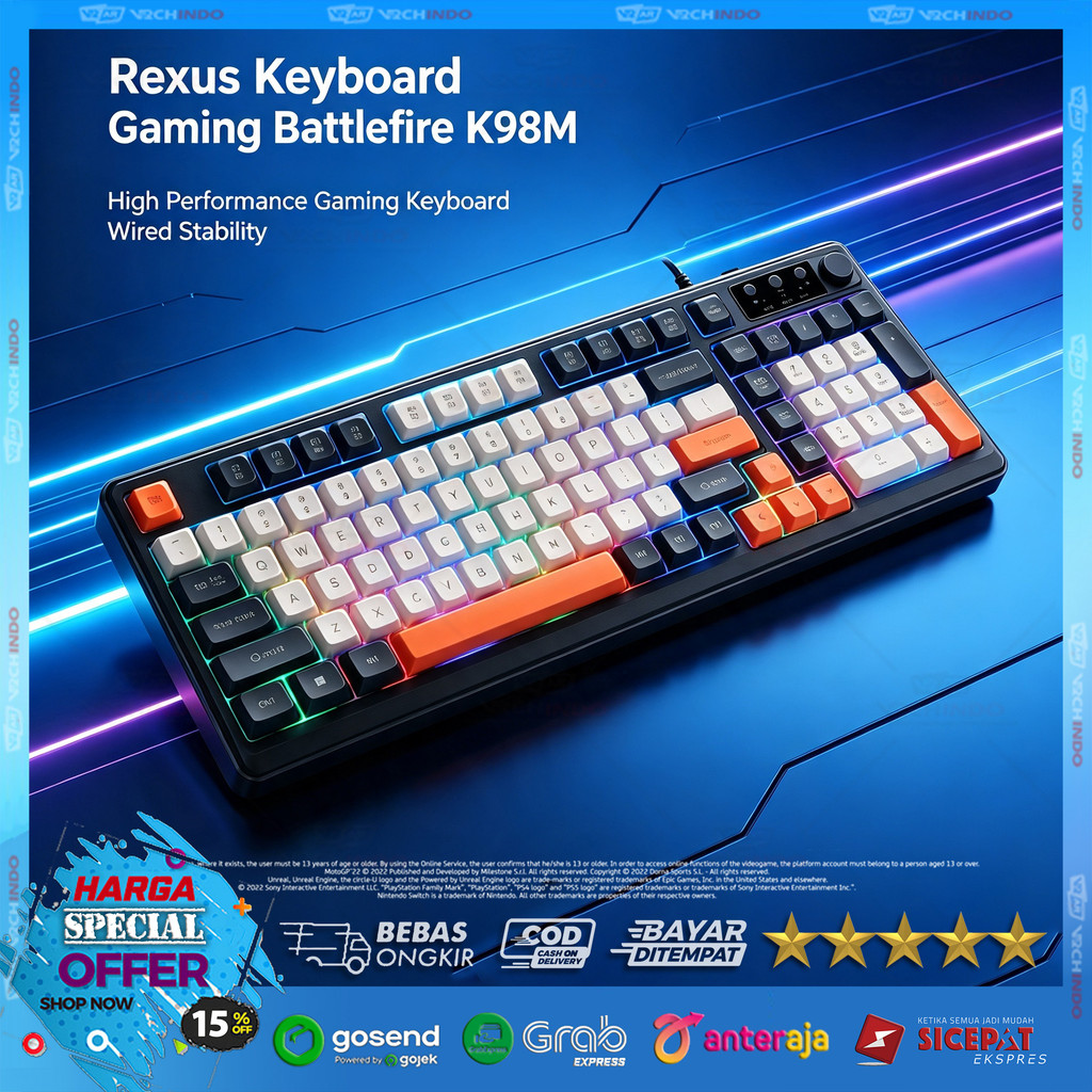 คีย์บอร์ด / คีย์บอร์ด RGB / เมมเบรนสําหรับเล่นเกม Rexus K98M 98-Key USB PC คุณภาพระดับพรีเมียม