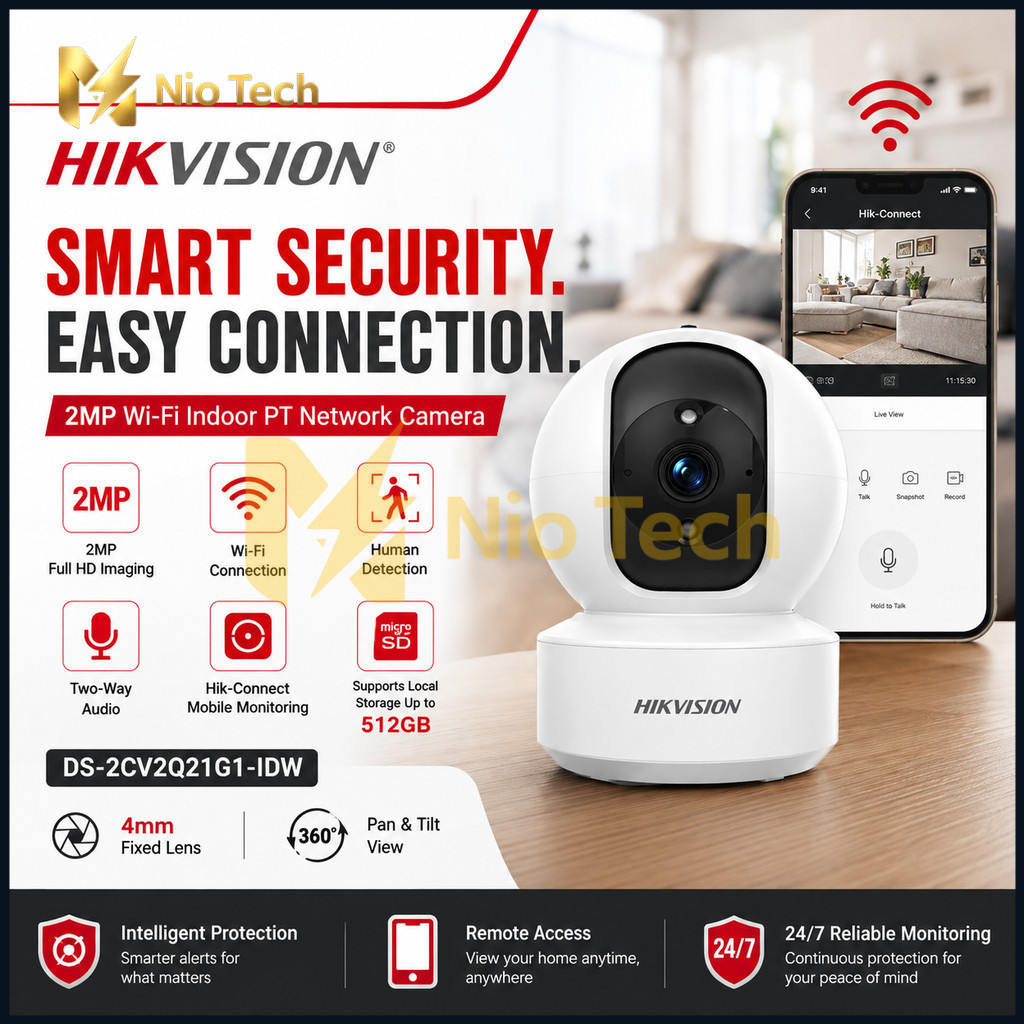 NioTech HIKVISION DS-2CV2Q21G1-IDW 2MP WiFi กล้องวงจรปิดในร่ม PT Human Detection Two Way Audio Hik-C
