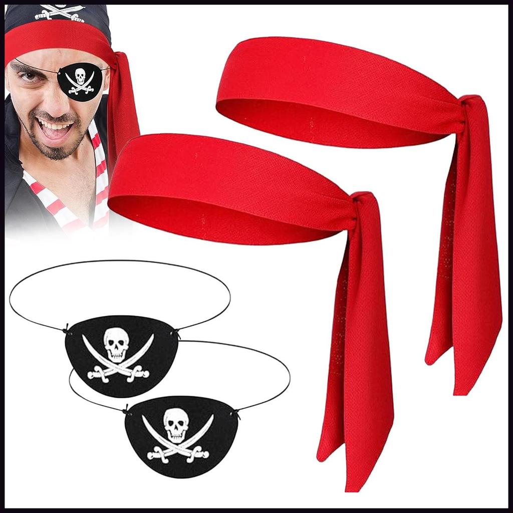 Red Pirate Bandana ฮาโลวีนคอสเพลย์หัว Bandana พร้อม Eye Patch อุปกรณ์โจรสลัดสําหรับเทศกาลปาร์ตี้ฮาโล