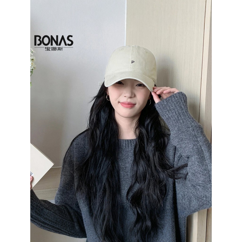 Bonas Hat High-End Feeling Unisex Simple ปักเบสบอลหมวก Casual All-Match Big Head Cap