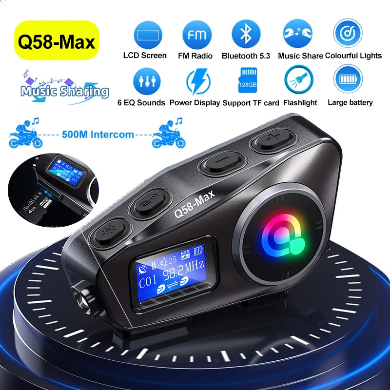 Q58 Max อุปกรณ์เสริมรถจักรยานยนต์หมวกกันน็อคอินเตอร์คอมชุดหูฟังหูฟังเพลง FM SharingHelmet intercomun