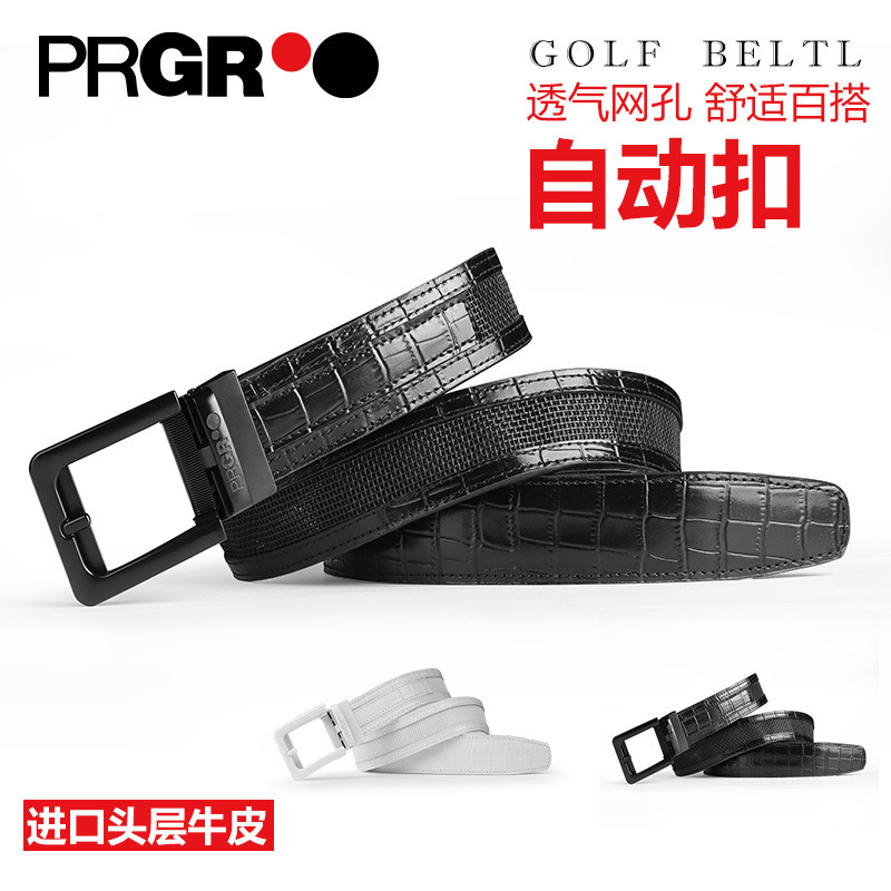 PRGR Golf Belt Mens First Layer Cowhide Belt Mesh Breathable Automatic Buckle Sports Belt All-Match