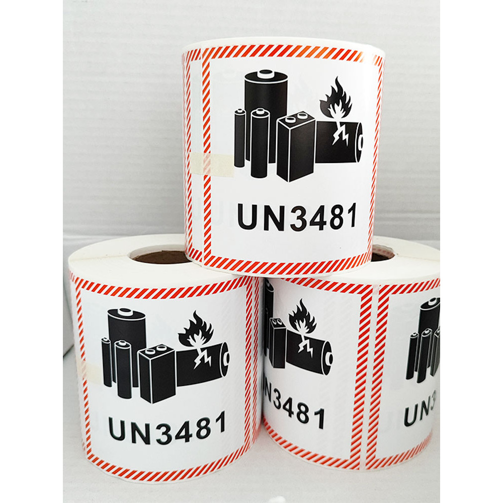แบตเตอรี่ลิเธียมป้ายกันไฟ UN3481 Air Warning สติกเกอร์กล่องด้านนอกประเภท 9 Cargo Machine Logistics ป