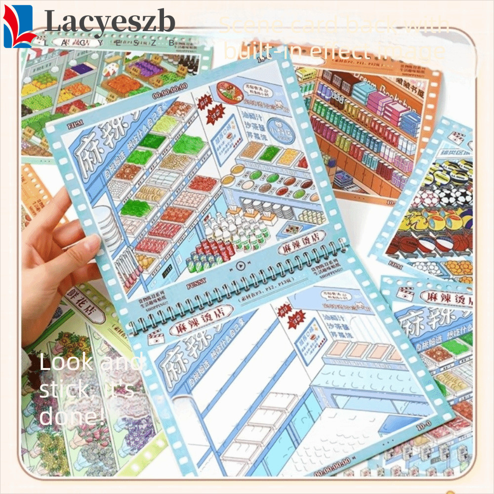 LACYESZB Store Code Goods Sticker, 3D Cut Kawaii Landscape Sticker Book, Cargo Scene Collection Diy-