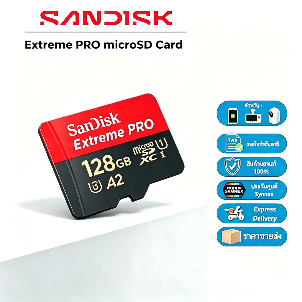 (ส่งด่วน) SANDISK Extreme Pro Micro SD card 128GB (200MB/s) UHS-I V30 U3 C10 A2 SDSQXCD Memory card SDcard แท้