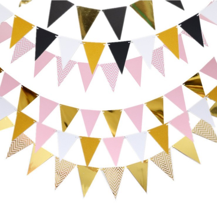 ปาร์ตี้สร้างสรรค์ Gilding Pennant Birthday Dress Up Supplies กระดาษ Bunting Full Month Birthday Part