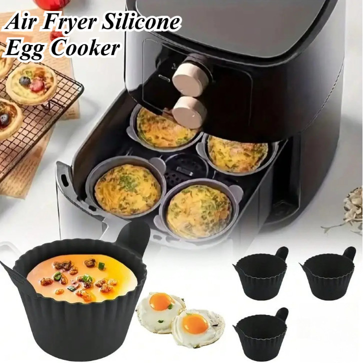 Non-Stick 3pcs Silicone Air Fryer Egg Poacher Cupcake Baking Cups Reusable Ramekins for Air Fryer Ov
