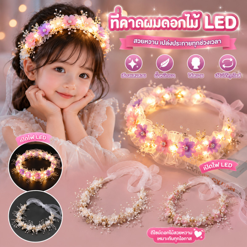 พร้อมส่ง ที่คาดผมดอกไม้มงกุฎเด็กเครื่องประดับศีรษะสไตล์เจ้าหญิงเจ้าสาวเจ้าหญิงลายดอกไม้สวยงามนางฟ้า