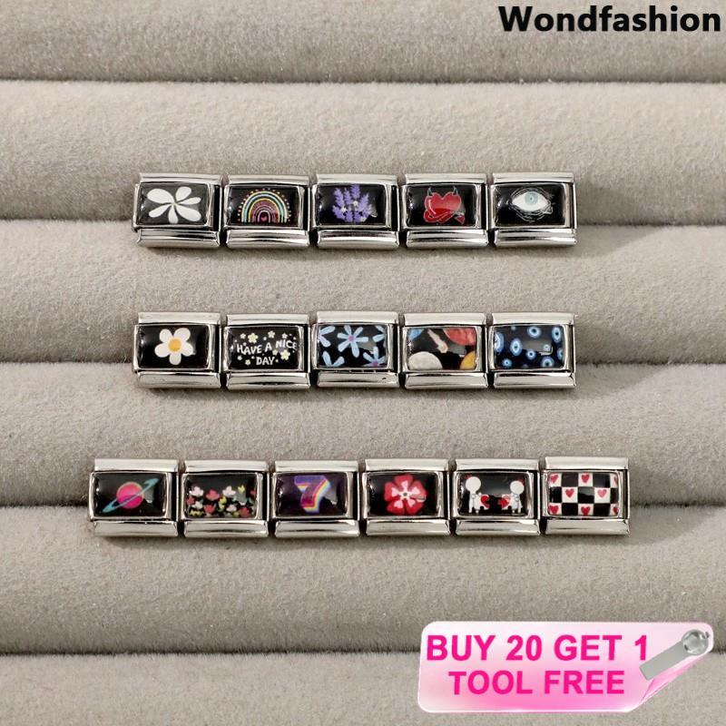 สร้อยข้อมือสแตนเลส Rainbow Planet Charm สไตล์อิตาเลียน ขนาด 9 มม. DIY เครื่องประดับสำหรับตกแต่งบุคลิกภาพแบบเรโทร