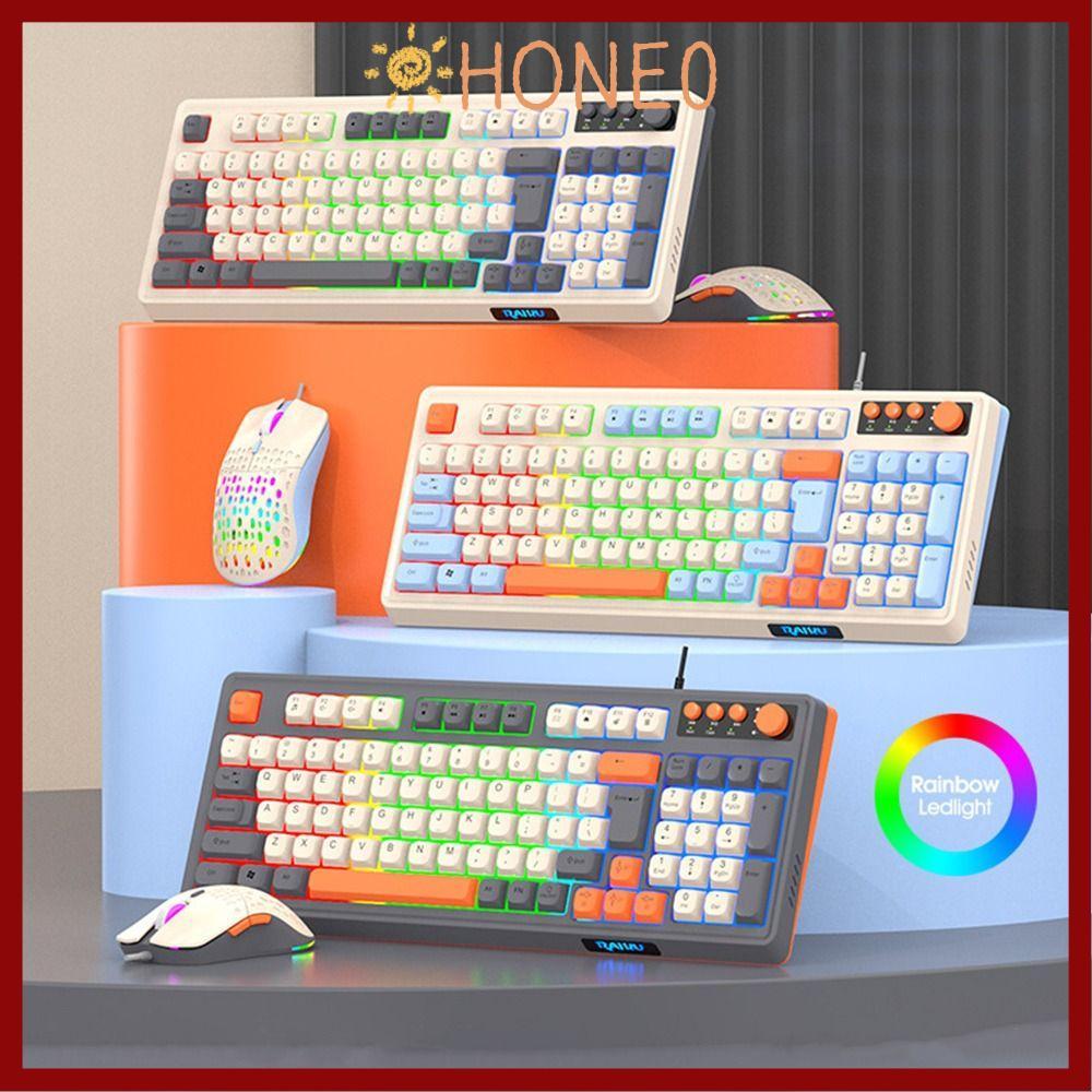 HONE RAID T98 คีย์บอร์ด, คีย์บอร์ดเมาส์ชุด, การเชื่อมต่อ USB Backlight Rainbow Color Gaming Mechanic