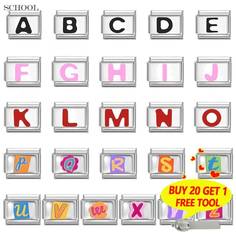 สร้อยข้อมือ charm อิตาเลี่ยน 26 ตัวอักษรภาษาอังกฤษ สแตนเลส DIY เหมาะสำหรับตกแต่งสไตล์เรโทร