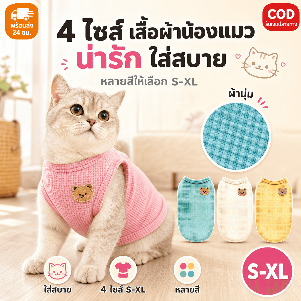 เสื้อผ้าสัตว์เลี้ยง เสื้อกั๊ก แบบบาง ระบายอากาศได้ดี ลายหมีน่ารัก สําหรับสุนัข แมว