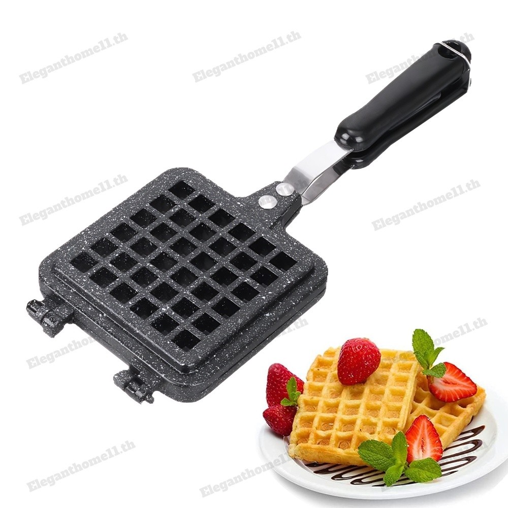 Cast Aluminium Square Non-Stick Waffle Iron Stovetop Locking Handle Grid