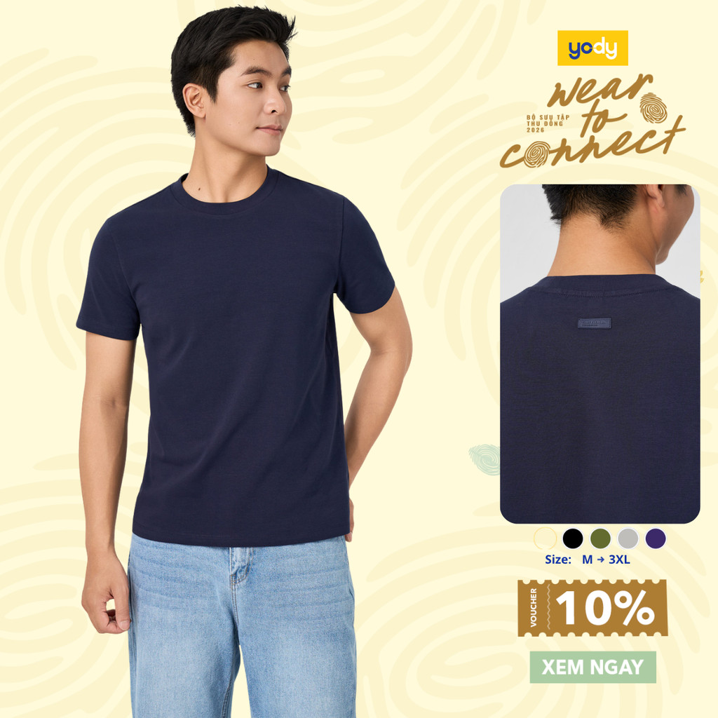 เสื้อยืดผู้ชาย Yomy Cotton Form Slim พร้อมเครื่องหมายยาง นุ่ม ยืด และเข้ารูป MCTS26S003