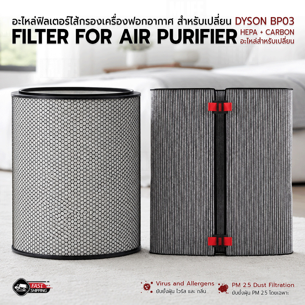 MLIFE - ไส้กรอง Dyson สำหรับรุ่น BP03 / BP04 / BP06 ฟิลเตอร์ กรองฝุ่น แผ่นกรอง - Filter Purifier Big