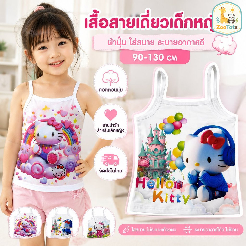 เสื้อสายเดี่ยวเด็ก ลายเจ้าหญิงหวานๆ สำหรับเด็กผู้หญิง เสื้อกล้ามใส่ได้ทุกวัน ไซซ์ 90-130 ซม. พร้อมส่ง