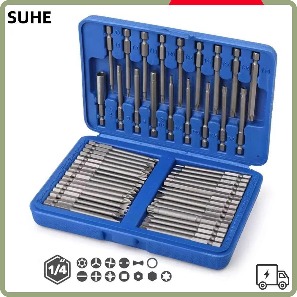 SUHE 50/36 ชิ้นยาวไขควงชุด Bit, 1/4 หัวยาวพิเศษไขควงไฟฟ้าชุด, Magnetlc 75 มม.หลายสเปค Torx Star Hex Spline Bit