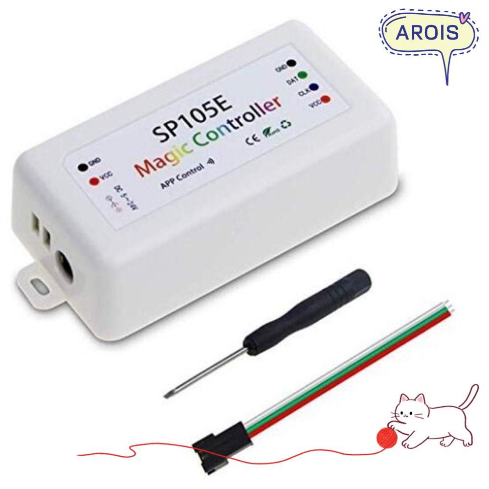 AROIS ตัวควบคุมแถบพิกเซล LED, SP105E SP107E SP108E DC5-24V ตัวควบคุมไฟ LED, ไมโครโฟนในตัว บลูทูธ WiF