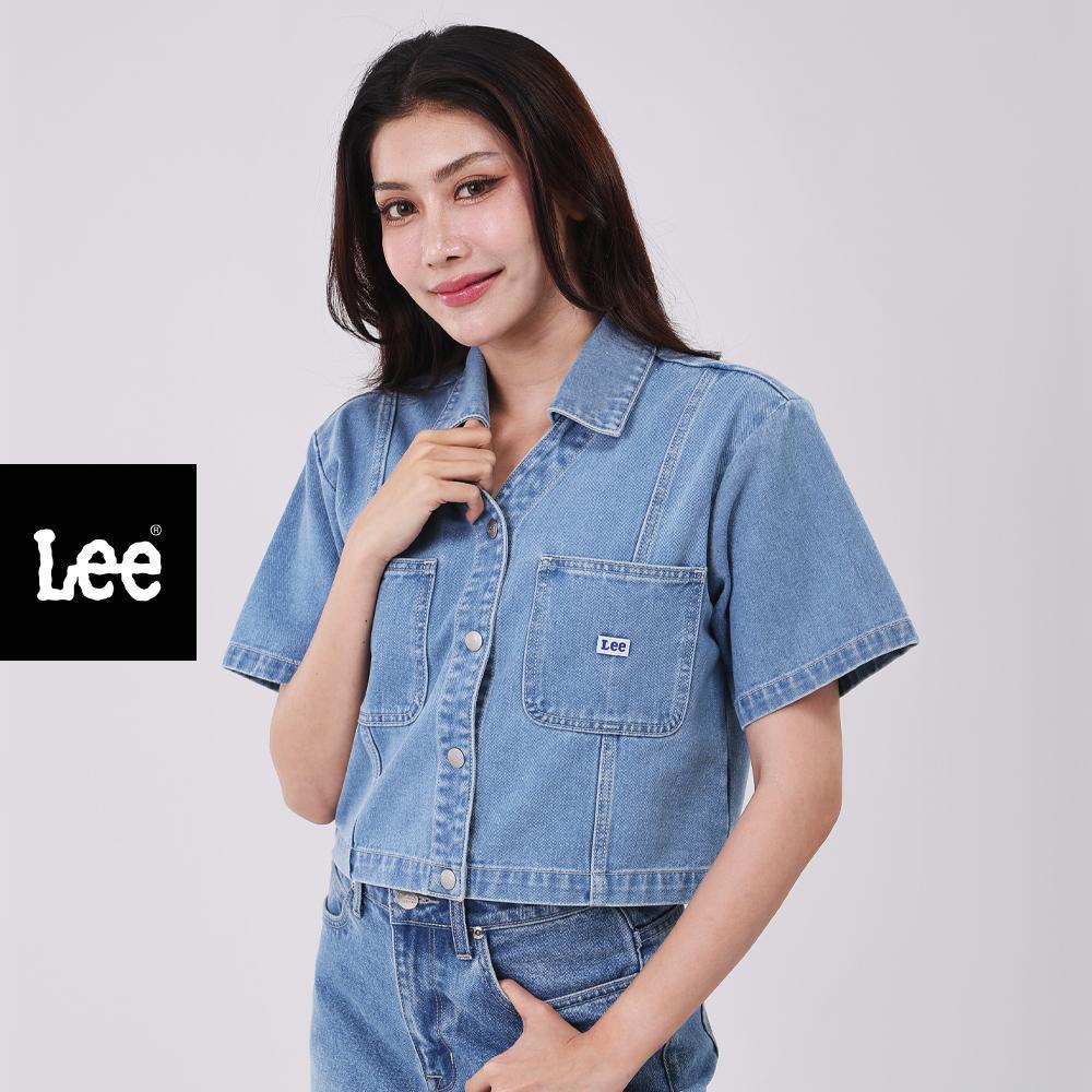 LEE เสื้อเชิ้ตแขนสั้นผู้หญิง Cropped รุ่น LE S326WSHSN38 สียีนส์อ่อน