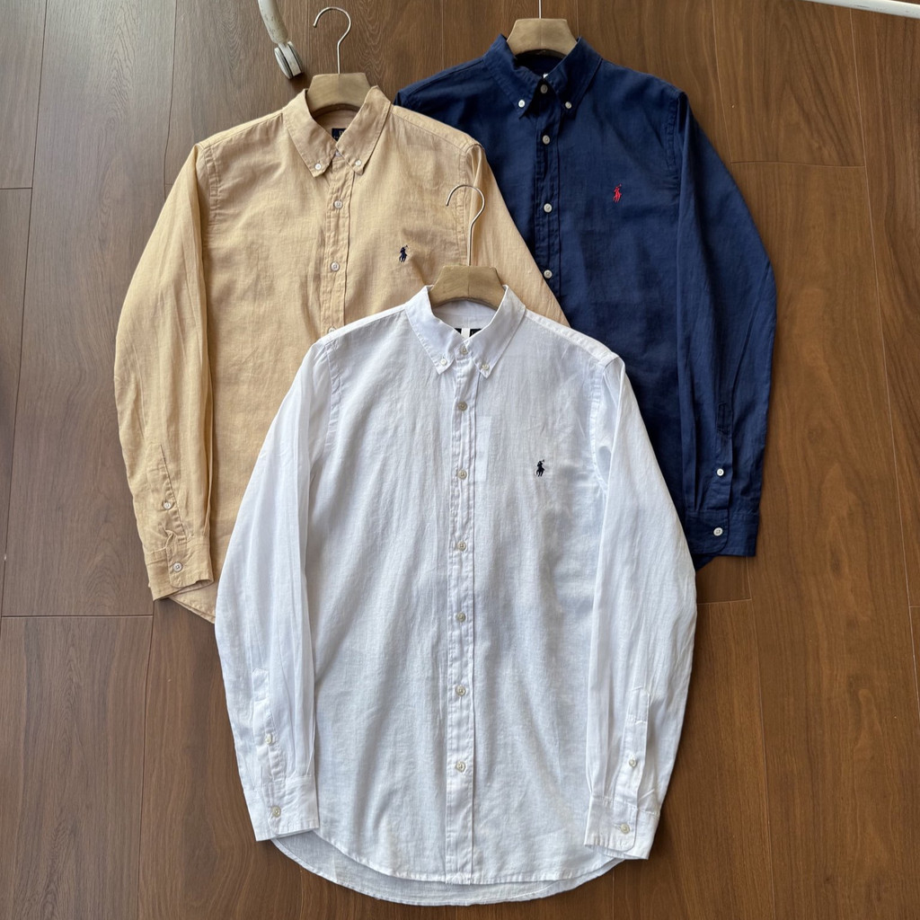 EP1K RL Classic Pony Label ปักผ้าลินินเสื้อ Premium หลวมผู้ชายผู้หญิงเสื้อ