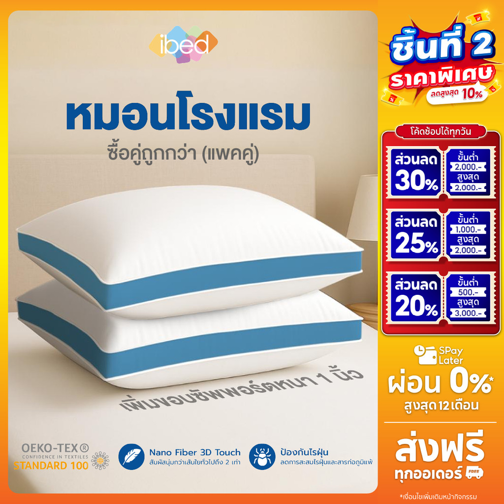 [ซื้อคู่ถูกกว่า] ibed หมอนหนุนโรงแรม NANO FIBER ความนุ่มสบายระดับ 5 ดาว