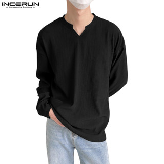 เสื้อยืดแขนยาวพื้นผิวเรียบง่ายสำหรับผู้ชาย