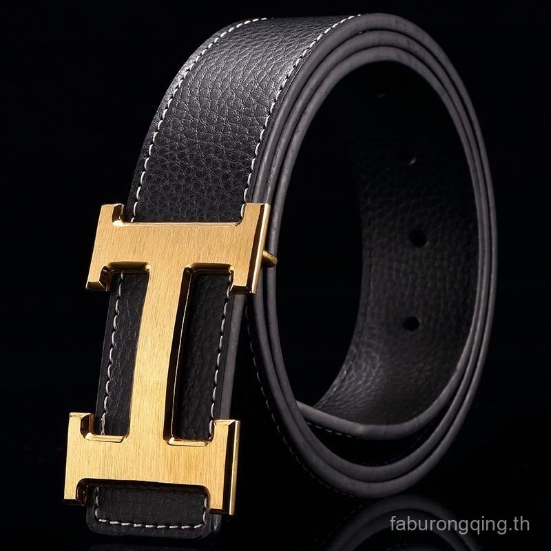 เข็มขัด เข็มขัดหนังผู้ชาย H Buckle Letter Smooth Buckle Youth เวอร์ชั่นเกาหลี All-Match Casual แฟชั่นเข็มขัดลายจระเข้ VPBO