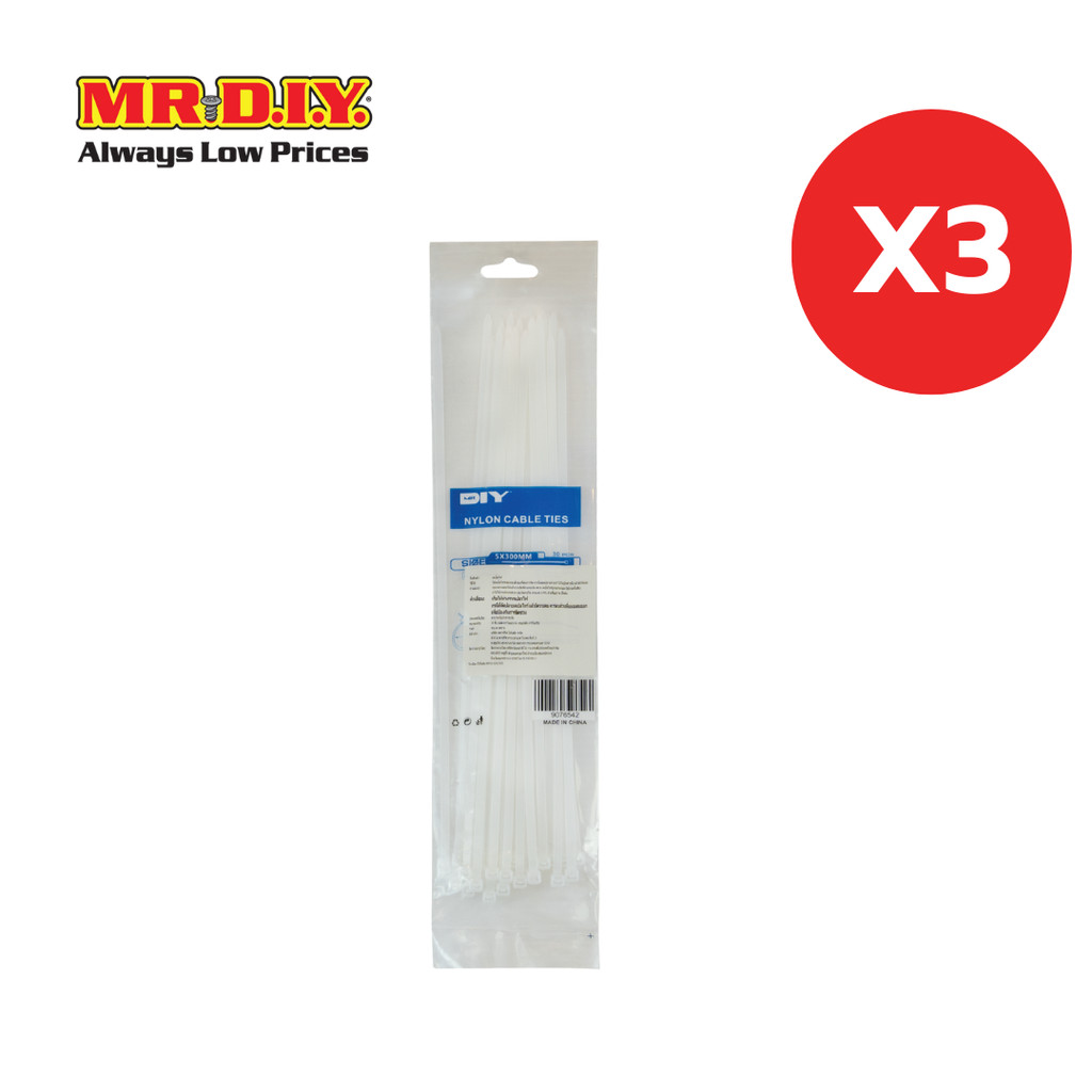 [3 แพ็ก] MR.D.I.Y. เคเบิ้ลไทร์ สีขาว ขนาด 11.5 นิ้ว , 5 X 300 มม. (30 ชิ้น/แพ็ก)