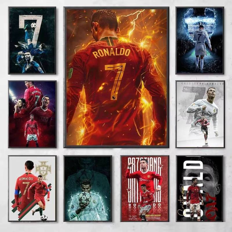 โปสเตอร์ Cristiano Ronaldo CR7 และ Wall Decals แบบผ้าใบสำหรับตกแต่งห้องนั่งเล่น