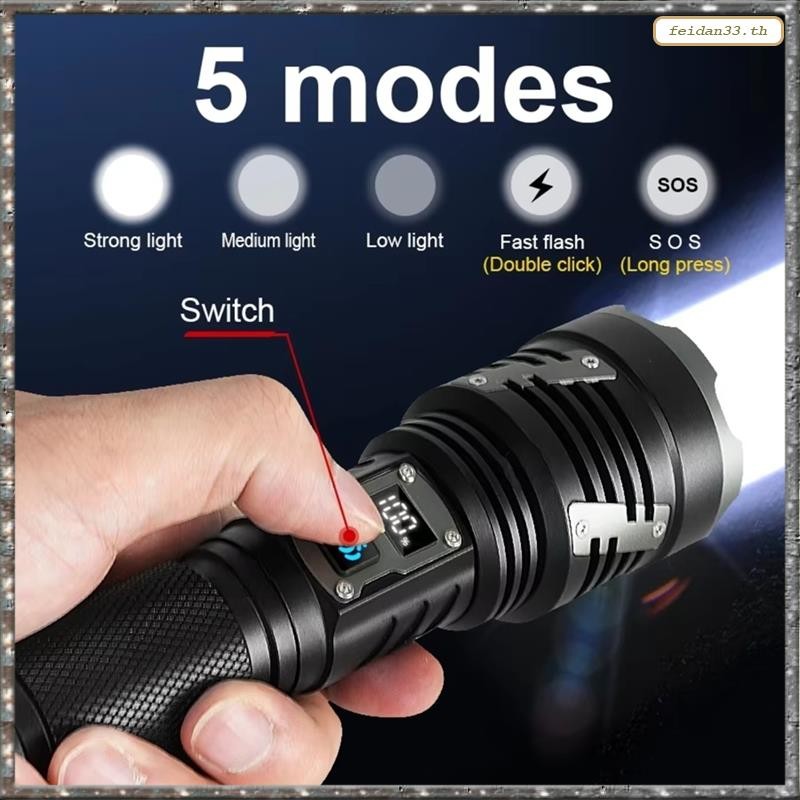 ไฟฉาย LED XHP360 พร้อมชาร์จ USB และใช้กับแบตเตอรี่ 26650 แสงสว่างสูง ไม่รวมแบตเตอรี่