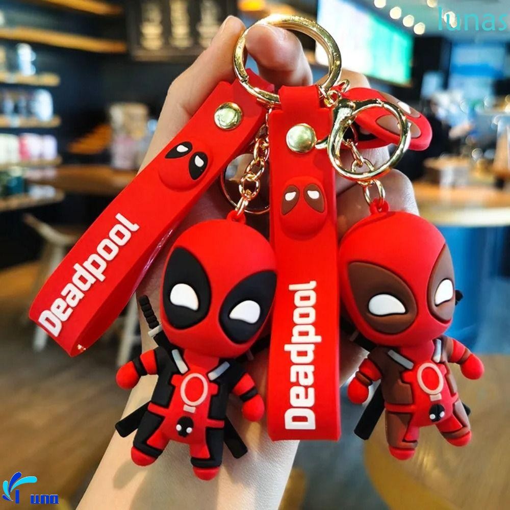 LUNASOL Deadpool พวงกุญแจน่ารัก, รุ่น Q ตัวเลขการกระทําพวงกุญแจ Marvel, ของขวัญวันเกิด Keyholder ตกแ