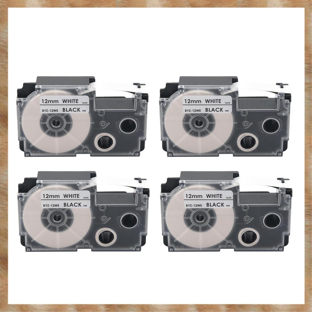 [KYG] 4 แพ็ค 12 มม.สีดําบนเครื่องตัดฉลากเทปฉลากสีขาวเข้ากันได้กับ KL1500 KL2000 KL7000 KL7200 -100 K